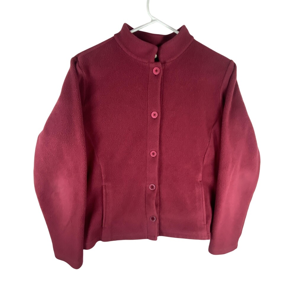 L.L.Bean Jacket Womens Large Pink Polartec Fleece Button Front Mock Neck Casual